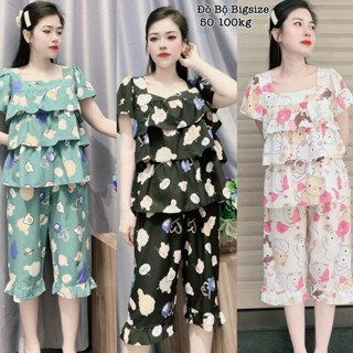 Đồ Bộ Pijama - đồ Ngủ Bigsize Én Nhỏ Nữ Mặc Nhà Lửng Tầng Lụa Nhật Cổ Vuông Dễ Thương Xinh Đẹp Cao Cấp Đủ size 50-100kg