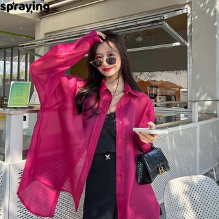 spraying áo sơ mi nữ áo kiểu hàn quốc Tối giản trendy thông thường Định hình xu hướng WCS243088T 19Z240508