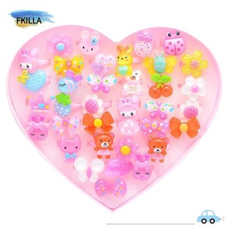Fkilla5 36 cái bộ nhẫn hoa kẹo, bộ nhẫn hoạt hình trẻ em hình nơ, thiết kế mở sáng tạo nhựa hồng kid nhẫn công chúa cho bé gái