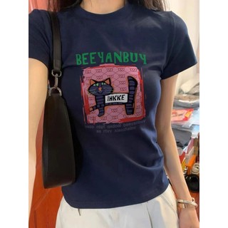 Áo baby tee Áo Thun ôm body Áo y2k 2024 Phong Cách Mới In Hình Slim-fit Ngắn Tay T @