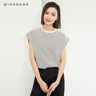 Giordano women 100% cotton cap sleeve stripe tee 13324204