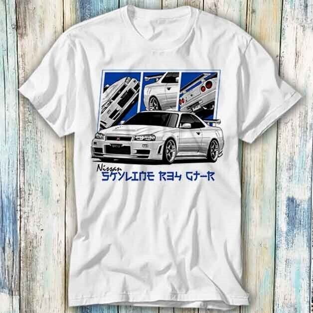 Nissan Skyline Gtr R34 White Collage Magazine Áo Meme Top 1360