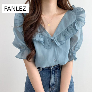  FANLEZI áo sơ mi nữ áo kiểu hàn quốc sang trọng Phong cách Định hình xu hướng Xinh  WCS2440T0G 21Z240519
