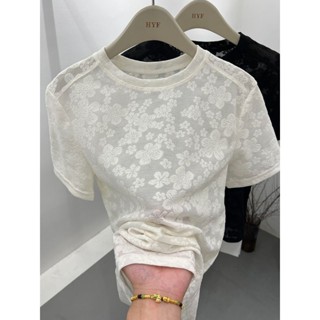 Áo thun nữ tay ngắn lưới trong suốt gợi cảm mùa hè