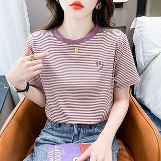 Áo thun nữ tay ngắn sọc tím