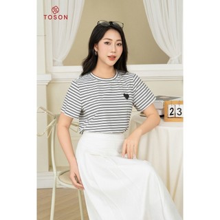 Áo phông nền trắng kẻ đen, ngực in trái tim AP114W24 - TOSON