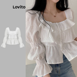 Lovito Áo kiểu dáng suông xếp nếp đơn giản cho nữ L76AD215