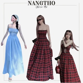  D168 Đầm Ống Cúp Dáng Xoè Dài Màu Caro Chất Đũi Xô Dài 115cm 