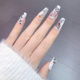 Handmade Mặc Móng Tay Đầu Móng Tay Đầu Móng Tay Móng Tay Miếng Dán Móng Tay Bướm Liễu Lá Ánh Sáng Sang Trọng Phong Cách Quốc Gia Giữa Thang Mới