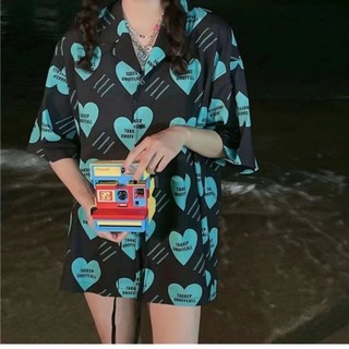 Áo sơ mi ngắn tay in hình nửa tay in hình dáng rộng dành cho nam và nữ Áo sơ mi tay ngắn cỡ lớn phong cách cặp đôi đa năng gấp trên cổ áo Áo thun nửa tay in hoa và chanh