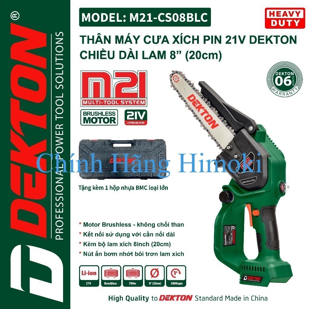 Thân máy Cưa Xích 8Inch Dùng pi.m Dekton M21-CS08BLC Màu Xanh/Xám chính hãng himoki