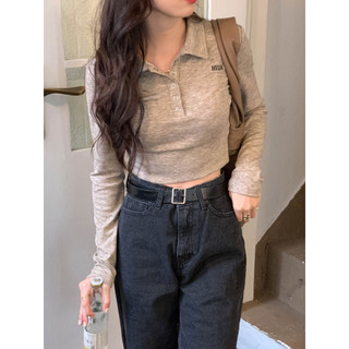 Sweet Hot Girl Short Top Nữ 2024 Slim Chic Polo Dài Tay Mặc Bên Trong Đáy Áo Len
