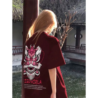 HANUNA Local Brand Áo Thun Phông Form Rộng 100% Cotton BIG SIZE Áo thun ngắn tay in hình màu đỏ rượu vang phong cách mới dành cho nữ