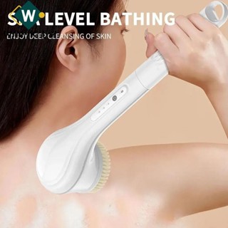 Bàn chải tắm điện WAPKTY, Bàn chải tắm điện IPX7 chống nước, Tay cầm dài 360° Máy chà sàn cơ thể đa chức năng xoay