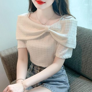 Nơ Một Vai Áo Thun Nữ Tay Ngắn Mùa Hè 2025 Phong Cách Mới Thiết Kế Voan Top Sang Trọng Đẹp Áo Sơ Mi Nhỏ