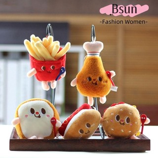 Bsuns Mặt dây chuyền túi dễ thương, Hamburger Khoai tây chiên Pháp Móc khóa búp bê sang trọng, Phụ kiện túi đi học Kawaii Quà tặng Trang trí vòng chìa khóa ô tô phô mai