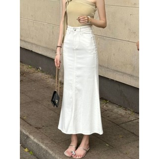 Trắng Cao Cấp Đuôi Cá Váy Denim Nữ Mùa Hè 2024 Phong Cách Mới Phiên Bản Hàn Quốc Váy Skinny Giữa Chiều Dài