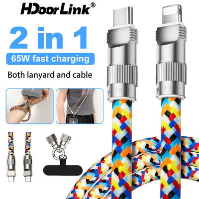 Hdoorlink 2In1 Thời Trang Điện Thoại Di Động Dây PD65W Cáp Sạc Loại C Sang C / IOS Cáp
