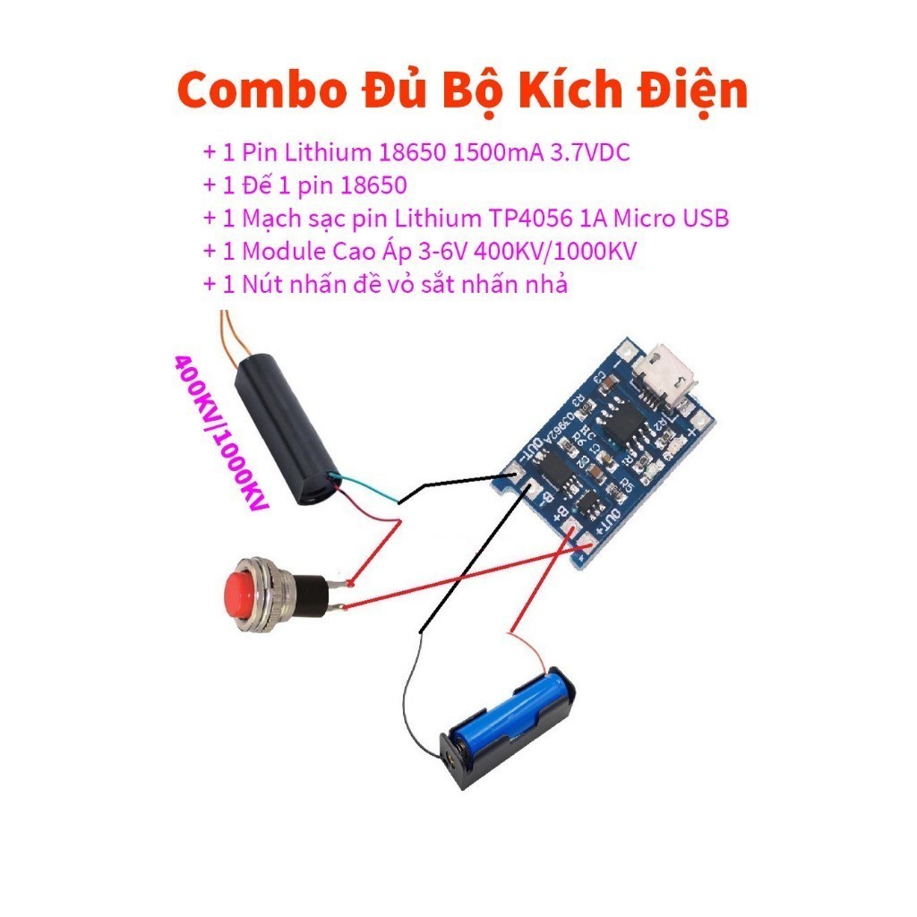 Kích Điện Cao Áp, Vào 3V7-6V ra 400KV 1000KV (Máy đánh lửa, dùi cui) - Module tăng áp