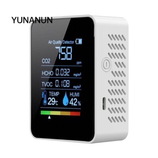  Máy dò chất lượng không khí YUNAUN 5 trong 1 Máy kiểm tra TVOC HCHO CO2 nhiệt độ ẩm thông minh Máy đo Formaldehyde trong nhà màu đen   trắng chính xác di động tại nhà trường học khách sạn văn phòng 