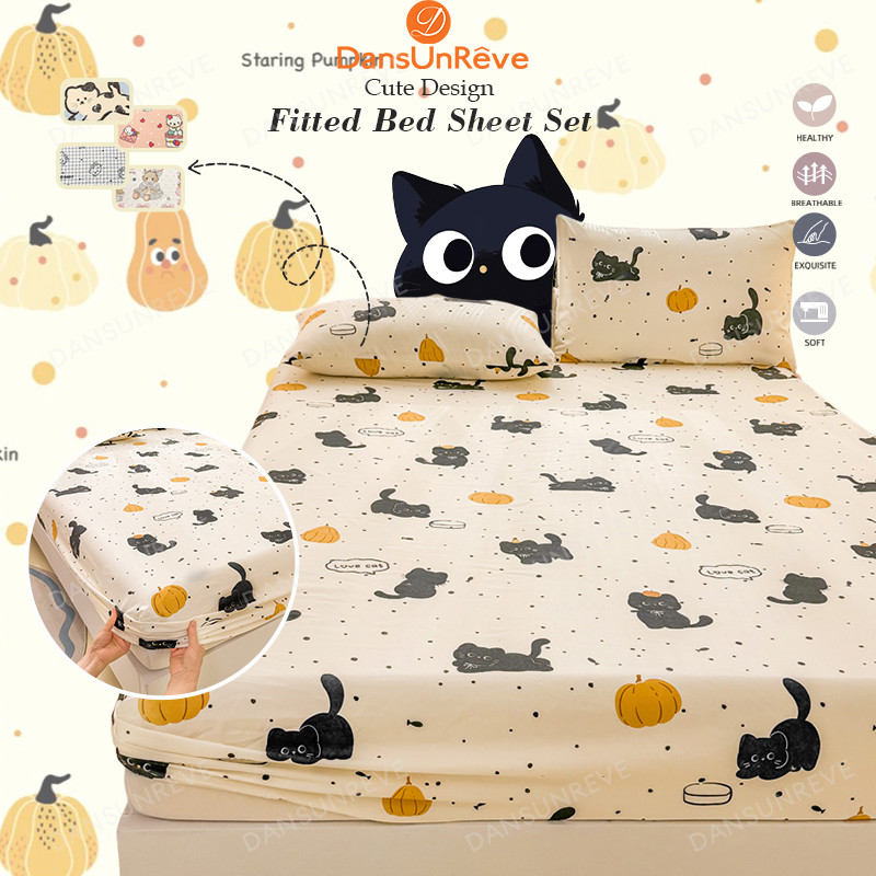 Bộ ga gối hình thỏ & dâu - [1m5x2m/1m8x2m] màu hồng xanh