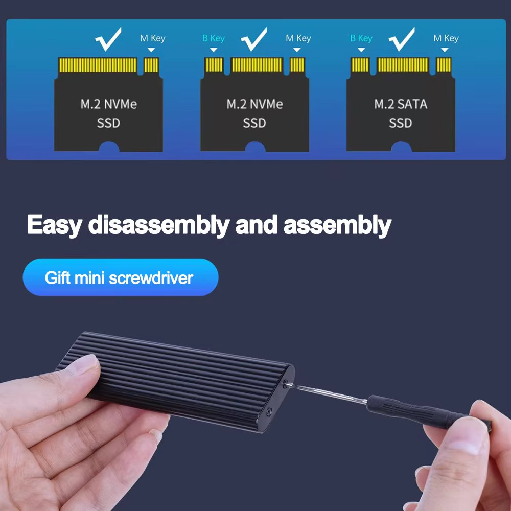 Ốp lưng SSD M2 NVME SATA Giao thức kép M.2 sang USB Type C Bộ chuyển đổi vỏ SSD NVME SATA SSD Disk Box Hỗ trợ phím M và phím B & M | BigBuy360 - bigbuy360.vn