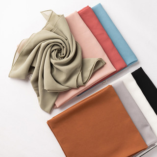 1pc 80-100cm Đơn Sắc Ngọc Trai Voan Vuông Khăn Hijab Khăn Trùm Đầu Hồi Giáo Gạc Đồng Bằng Khăn
