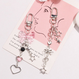 Điện thoại thời trang dây treo móc khóa dây, dây treo điện thoại, goth y2k điện thoại charm nơ trái tim ngôi sao móc khóa mặt dây chuyền