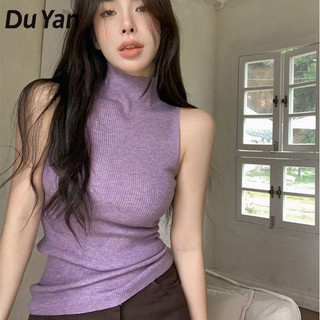 Du YAN Hot girl cổ cao dệt kim áo thun nữ không tay hình chữ I co giãn mỏng bên trong lớp đáy áo sơ mi hàng đầu thời trang Châu Âu và Mỹ