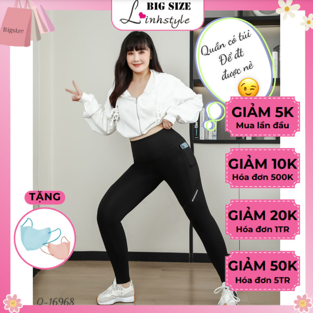 Quần Legging Nữ Bigsize Nữ Cạp Cao Chính Hãng LinhStyle - Quần Legging Dài Cạp Lưng Cao Su Đúc Co Giãn Cao Cấp 16787