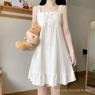Phong Cách Mới Có Miếng Lót Ngực Mùa Hè Sling Váy Ngủ Nữ Sinh Viên Ngọt Ngào Ren Dễ Thương Nơ Váy Ngủ