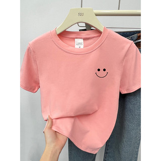 Fashmily 100% Cotton Oversize Áo Nữ Hàng Sẵn Có 2024 Mới Mùa Hè Hàn Quốc Tay Ngắn Thời Trang Unisex Nam Tee Rời Cổ Tròn Quần Áo Học Sinh