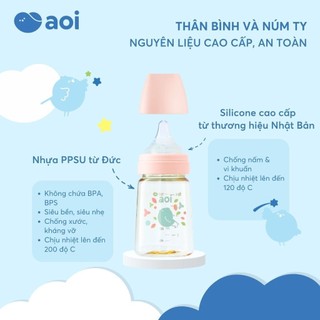 Bình sữa đa sắc Aoi 80-180-280ml, nhựa PPSU đạt chuẩn khắt khe nhất Châu Âu, chịu nhiệt độ 200 độ C