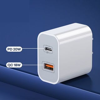 Cục sạc chính hãng Remax sạc nhanh 2 cổng USB tích hợp QC 3.0 và PD 20W RP-U68 RP U68 kèm cáp sạc nhanh Type C 2024