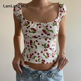 LanLanLo Nữ Thời Trang In Hình Màu Sắc Tương Phản Cổ Chữ U Tay Ngắn Ôm Thường Ngày Phù Hợp Với Ngọt Ngào