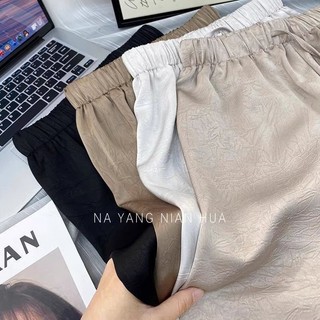 Phong Cách Mỏng 2024 Rời Kết Cấu Kim Loại Xếp Ly Kết Cấu Băng Lụa Satin Quần Ống Rộng Nữ Xuân Hè Thẳng Lau Sàn Drape