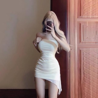 Kliou 2024 Mùa Hè Mới Mơ Hoa Đầm Nữ Gấp Ôm Không Đều Hông Quấn Váy Ngắn