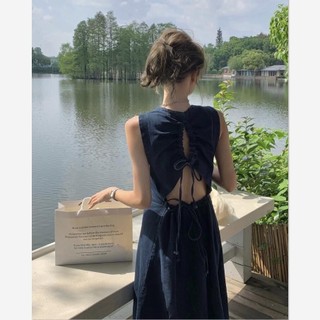 Váy Liền Bò Vest Khoét Lỗ Váy Dài Vừa Eo Hot Girl Cổ Điển Phong Cách Hàn Quốc Mẫu Mới Mùa Hè Cho Nữ Instagram Sành Điệu