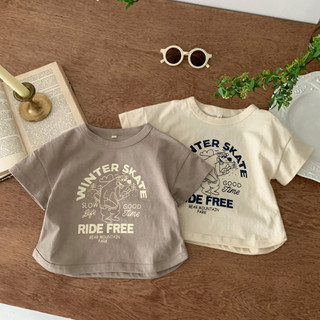 2024 mới T-shirt ins trẻ em ăn mặc mùa hè mới cho trẻ em Hàn Quốc phiên bản ngắn tay áo đầu trẻ em chữ in quần áo