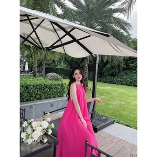 Đầm maxi 2 dây nhún hở lưng màu sắc cực ngọt ngào