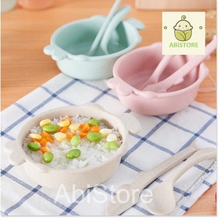 Bộ bát ăn lúa mạch hình cá dễ thương kèm thìa và dao nhỏ