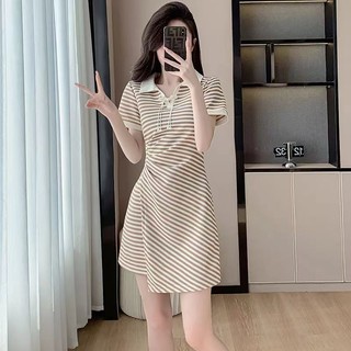 Mùa Hè Sọc Khóa Tay Ngắn Mới Cổ POLO Thời Trang Ngọt Ngào Cao Cấp Tính Khí Mỏng Hơn Nhìn Hẹp @ -