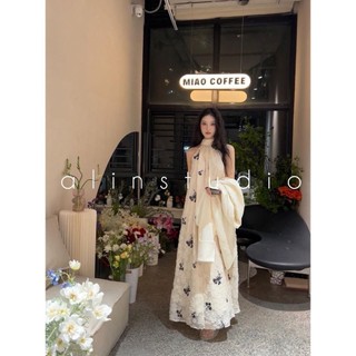 Váy Retro Pháp In Hoa Nhẹ Nhàng Váy Dài Cổ Tay