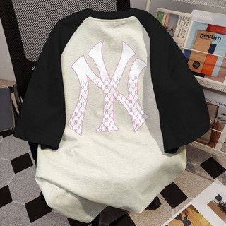 Áo phông NBOT mlb Raglan đen trắng áo thun nữ form rộng nữ ulzzang 100% cotton-Y1578 20240704