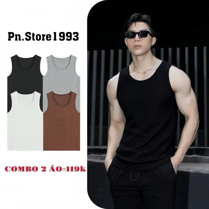 Combo2 áo ba lỗ vải thun gân PN.Store1993 Nam Menswear