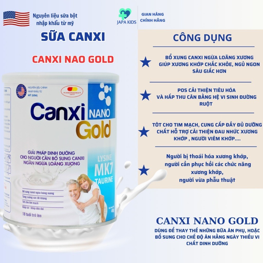 Sữa Bột Cho Người Lớn  Sữa Cho Người Lớn Tuổi Bổ Sung Canxi Canxi Nano Gold Chính Hãng Japa Kids