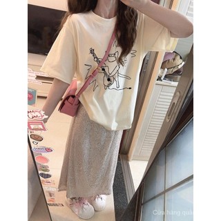 Mỹ Retro Nguyên Chất Cotton Sữa Mai Áo Thun Nữ Rời Mùa Hè Niche Thiết Kế Tay Ngắn