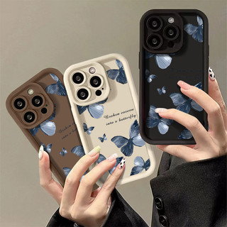 Ốp Điện Thoại Bướm Màu Xanh Bay Tương Thích Cho IPhone 15 14 13 12 11 Pro Max 7 8 Plus SE 2020 XS X XR Ống Kính Bảo Vệ Toàn Diện Vỏ Mềm Silicon Chống Rơi