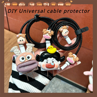 Dành cho iphone android typec cáp sạc bảo vệ điện thoại diy hoạt hình dễ thương sạc bao điều lệ tai nghe cáp dữ liệu cuộn dây bảo vệ