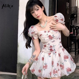 Alika Đầm Nữ Tay Đèn Lồng Hoa Áo Ngực Eo Đầm Công Chúa Dễ Thương Phong Cách Anh